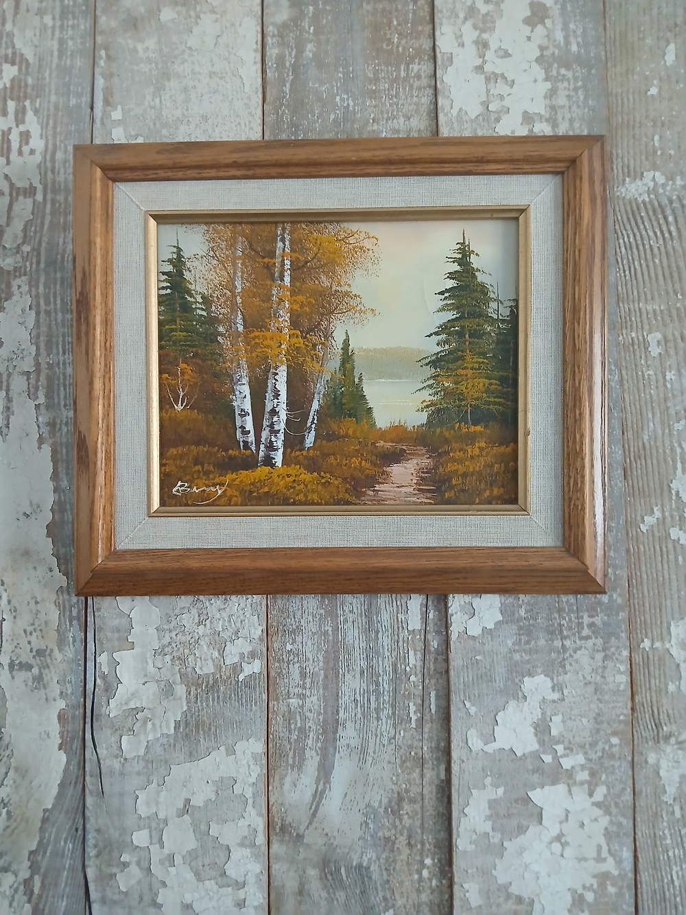 Framed Autumn Birch Landscape Wall Art – Brown Wood Frame